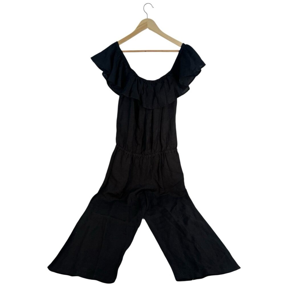 Tommy Bahama Jumpsuit sz Tall/SP Black Linen Blend Off-The-Shoulder - Picture 2 of 3